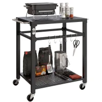 Outsunny Desserte jardin chariot de barbecue sur roulettes avec crochets, poignées, roulettes verrouillables, 90,5x55x88 cm, noir(m-12)