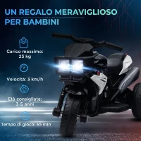HOMCOM Moto Elettrica per Bambini 3-5 Anni (max. 25kg) con 3 Ruote, Luci e Suoni, Batteria 6V, Nero, 86x42x52cm(m-7)