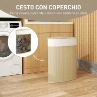 HOMCOM Cesto Portabiancheria Angolare da 55L con Sacco Estraibile e Coperchio Removibile, in Bambù, 35x35x60 cm, Color Legno(m-5)