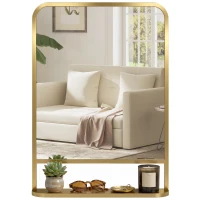 HOMCOM Modern Rectangular Wall Mirror with Storage Shelf, 70 x 50 cm, Gold Tone(m-12)