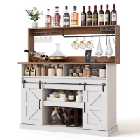 Aparador-cafetaria, em estilo casa de campo com portas de correr, Aparador com arrumação, 120x40x130 cm, Branco+Cor natural(m-7)