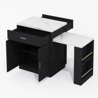Ilha de cozinha com mesa de jantar extensível, armário de arrumação, 2 gavetas, 2 prateleiras laterais abertas, 211x55x89,5 cm, Preto(m-11)