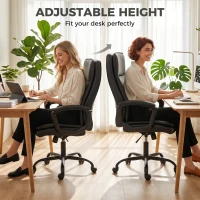 HOMCOM Chaise bureau ergonomique, fauteuil de bureau en PU, hauteur réglable, fonction bascule, pivotante 360°, noir(m-8)