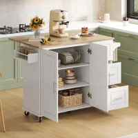 Grande ilha de cozinha móvel,design dobrável, armário multifuncional com 3 gavetas, suporte para toalhas, 137x43/76x92 cm, Branco(m-6)