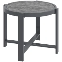 Outsunny Beistelltisch Gartentisch Rund wetterfest Aluminium Balkontisch mit Marmoroptik Grau(m-10)