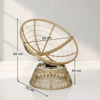 Outsunny Sillón Papasan Giratorio de Ratán Sintético con Cojín Carga 120 kg para Exterior Jardín Terraza 85x70x82 cm Amarillo(m-3)