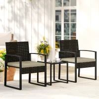 Outsunny Salon de jardin extérieur en résine tressée 2 personnes, table de jardin avec 2 chaises, plateau en verre trempé, marron(m-2)