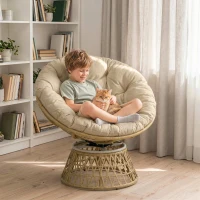 Outsunny Sillón Papasan Giratorio de Ratán Sintético con Cojín Carga 120 kg para Exterior Jardín Terraza 85x70x82 cm Amarillo(m-9)