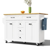 Carrinho de cozinha multifuncional com tampo de trabalho dobrável, 140x40/65x89 cm, Branco+Cor natural(m-8)