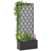 Outsunny Jardinière avec treillis, bac à fleurs, avec brise-vue, pour plantes grimpantes, métal, 45 x 21,5 x 110 cm, noir(m-11)