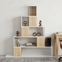 HOMCOM Libreria Moderna a 5 Ripiani con Design a Gradini, 120x22x131.5 cm, Bianco e Legno(m-8)