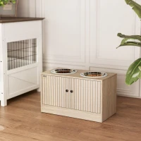 PawHut Gamelles pour chiens surélevées porte-gamelles avec rangement de 40L, 2 bols en acier inoxydable 60 x 30 x 35,5 cm chêne(m-2)