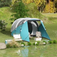 Outsunny Tente de camping familiale 3 personnes, tente tunnel imperméable, 2 portes fenêtres, ventilée 4,6 x 2,6 x 1,9 m, bleu(m-16)