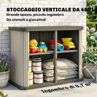 Outsunny Cassone da esterno 480 L con porte scorrevoli, 120,5x59,5x92 cm, Marrone chiaro(m-4)