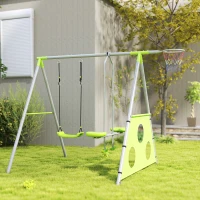 AIYAPLAY Portique balancoire enfant 4 en 1 avec sièges et face à face, panier de basket-ball et but de football, charge 135 kg(m-2)