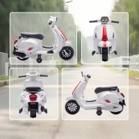 AIYAPLAY Motocicletă Electrică pentru Copii cu Licență Vespa, Baterie Reîncărcabilă 6V, Roți Ajutătoare și Lumini, 2-4 Ani, Albă(m-8)