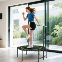 SPORTNOW Trampolín de Fitness 114x114x132 cm con Mango Ajustable de 3 Niveles y Marco de Acero Verde y Negro(m-10)