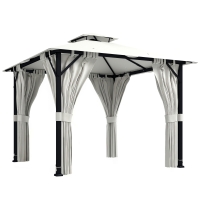 Outsunny Tonnelle 3x3m Métal Crème Double Toit avec Rideaux