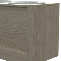 PawHut Gamelles pour chiens surélevées porte-gamelles avec rangement de 40L, 2 bols en acier inoxydable 60 x 30 x 35,5 cm chêne(m-12)