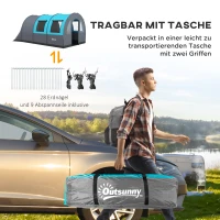 Outsunny Campingtent voor maximaal 6 Pers., Familiecampingtent, Aparte Ruimtes, Waterdicht, Grijs/Blauw(m-7)