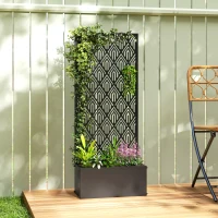 Outsunny Jardinière avec treillis, bac à fleurs, avec brise-vue, pour plantes grimpantes, métal, 45 x 21,5 x 110 cm, noir(m-2)