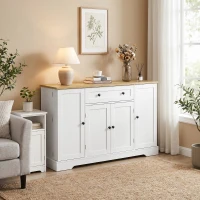 HOMCOM Aparador Armario de Cocina con 4 Puertas Cajón Estante Ajustable Estantes de Puerta para Cocina Comedor 138x40x85 cm Blanco(m-4)