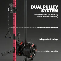 SPORTNOW Station de Musculation Pliable 700 kg Hauteurs Réglables avec Poulies Doubles, Supports de Barre, 184x123x209cm, Rouge(m-4)