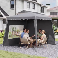 Outsunny Carpa Plegable Pop-up 2,89x2,89m Cenador Pabellón de Jardín con Paredes Laterales Altura Ajustable Protección UV50+ Gris(m-10)