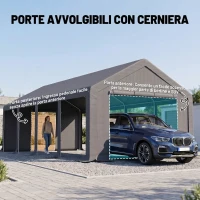Outsunny Garage Auto per Esterno con Porte a Cerniera e Pannelli Removibili 8x4 m, Grigio Scuro(m-6)