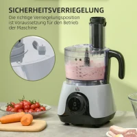 HOMCOM 650W Küchenmaschine mit 1L Rührschüssel 1,25L Mixer Multizerkleinerer 7-in-1 Funktion Schneiden, Zerkleinern, Verquirlen, Hacken, Mahlen, Mixen und Mischen 3 Geschwindigkeitsstufen Silber(m-6)