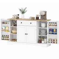 HOMCOM Aparador Armario de Cocina con 4 Puertas Cajón Estante Ajustable Estantes de Puerta para Cocina Comedor 138x40x85 cm Blanco(m-7)