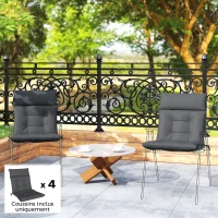 Outsunny Lot de 4 coussins pour chaises de terrasse, résistants à l'eau, antidérapants, avec liens, 112x53cm, Gris Foncé(m-2)