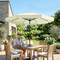 Outsunny Parasol de Jardín de Aluminio Ø266x248,5 cm con Ángulo Ajustable Protección UV50+ Techo de Ventilación y Manivela Beige(m-9)