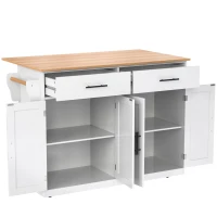 Carrinho de serviço com tampo de mesa dobrável, 2 gavetas e portas duplas, 136x46/71x91,5 cm, Branco+Cor natural(m-15)