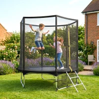 SPORTNOW Cama Elástica Exterior Ø183 cm Trampolín para Niños +6 Años Adultos con Red de Seguridad Escalera de 2 Peldaños Negro(m-10)