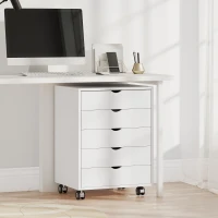 HOMCOM Caisson bureau mobile avec 5 tiroirs, meuble rangement bureau à roulettes pour documents A3/Lettre/A4, blanc(m-10)
