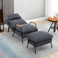 HOMCOM Sillón de Relax con Reposapiés Sillón Reclinable con Respaldo Ajustable Tapizado en Pana 68x91,5x88 cm Gris(m-10)