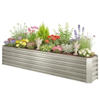 Outsunny Carré potager potager surélevé acier galvanisé barres de soutien et plaques d'angle fond ouvert 240x40x45cm gris argenté(m-12)