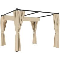 Outsunny Pergolă de Grădină cu Acoperiș Retractabil și Perdele, din Metal și Poliester, 300x300x227 cm, Bej