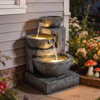 Outsunny Fuente de Jardín con Iluminación LED y Bomba Fuente Decorativa en Cascada de 3 Niveles 40x37x61 cm Multicolor(m-10)