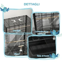 PawHut Gabbia per Uccelli con Vassoio Estraibile e Posatoi, Voliera per Pappagalli, 61x36.5x98cm, Nero(m-7)