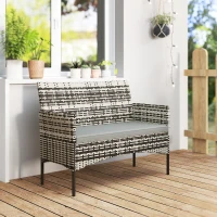 Outsunny Canapé de jardin 2 places en résine tressée avec coussins canapé d'extérieur avec accoudoirs 115 x 63 x 85 cm gris clair(m-2)