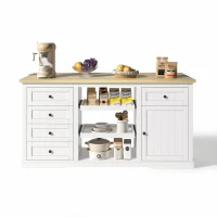 Ilha de cozinha com tampo extensível dobrável, 5 gavetas e 2 prateleiras extraíveis, 150x45/65x75,5 cm, Branco(m-8)