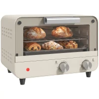 HOMCOM Mini Oven, Small Toaster Oven with Glass Door, Adjustable Temperature and Timer, Accessory Included, 750W, Cream White(m-14)