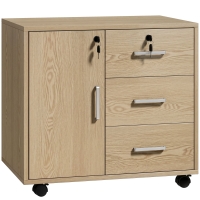 HOMCOM Rollcontainer Büro Aufbewahrungsmöbel abschließbar mit 3 Schubladen und verstellbarem Einlegeboden, Rollen, 40 x 60 x 56 cm, hellbraun