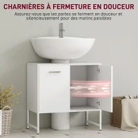 HOMCOM Meuble sous lavabo, meuble de salle de bain avec 2 portes à fermeture douce et étagère réglable, blanc(m-5)