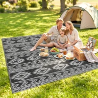 Outsunny Outdoor-Teppich, wasserdicht, doppelseitiges Design, hochwertige Kunststofffaser, schwarz+grau, 182 x 274cm(m-10)