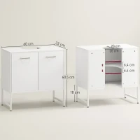 HOMCOM Meuble sous lavabo, meuble de salle de bain avec 2 portes à fermeture douce et étagère réglable, blanc(m-3)