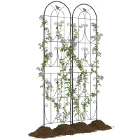 Outsunny Support pour Plantes Grimpantes avec Oiseaux Lot de 2 Treillis de Jardin pour Légume Vigne Fleur Métal 50 x 220 cm Noir(m-11)
