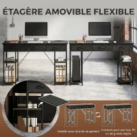 HOMCOM Bureau avec rangement avec prises de courant, 3 tiroirs en tissu et 4 étagères de rangement, 120 x 40 x 76 cm, noir(m-6)
